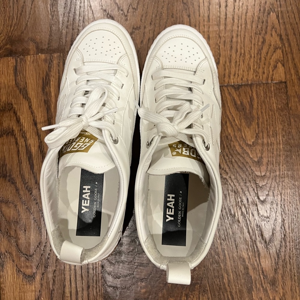 Men’s YEAH sneakers in optical white leather. These have been worn 3 times.